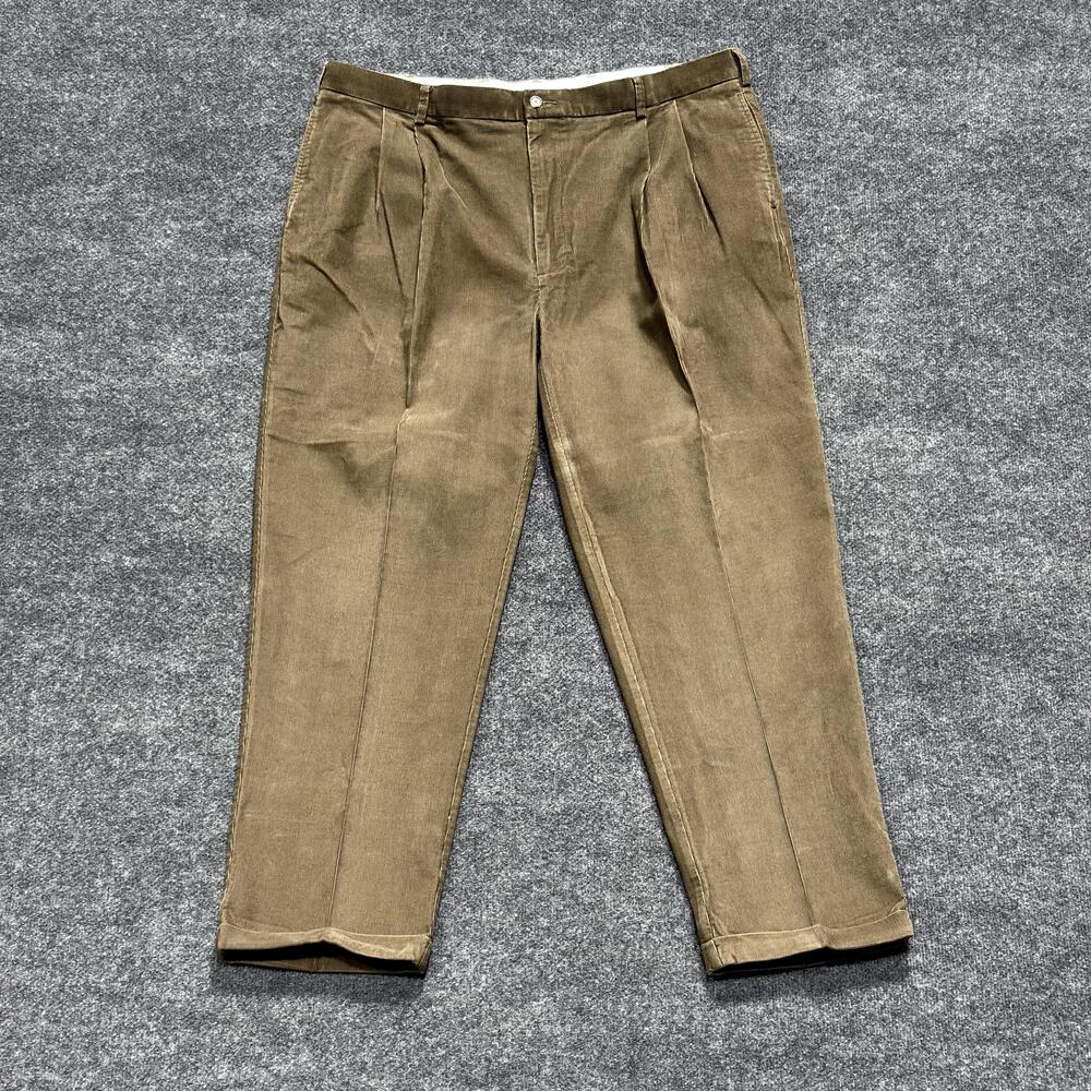 Jos A Bank Pants Mens 41x30.5 Brown Corduroy Pleated Cuffed Dress Trousers